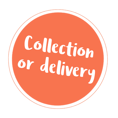 An orange circle with the words collection or delivery